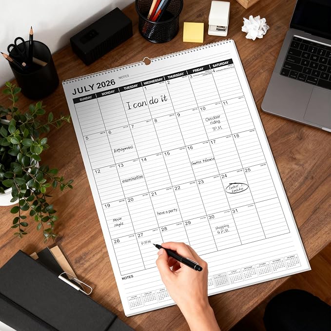 OuMuaMua Wall Calendar 2026, 18-Month Vertical Wall Calendar 2026-2027, 22" X 15" Hanging Planner Runs From 2026 Jan - 2027 Jun with Thick Paper Spiral Bound For School Home Office Organizing