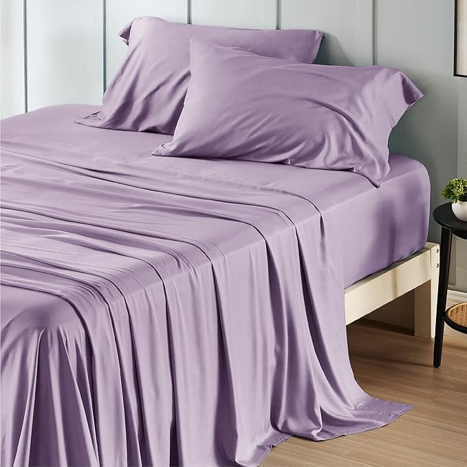 Bedsure King Size Sheets Set, Cooling Sheets for Hot Sleepers, Rayon Derived from Bamboo, Breathable & Soft, Deep Pocket Up to 16 Inches, Hotel Luxury Silky Bedding, Lilac