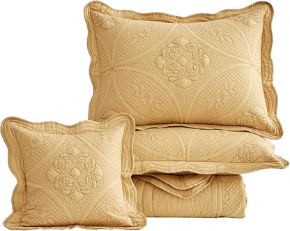 Oversized Bedspread - Queen Size Bedding Cover - Modern & Contemporary Coverlet Set, Real Stitching, Reversible, Lightweight, 5 Piece, Honey Gold