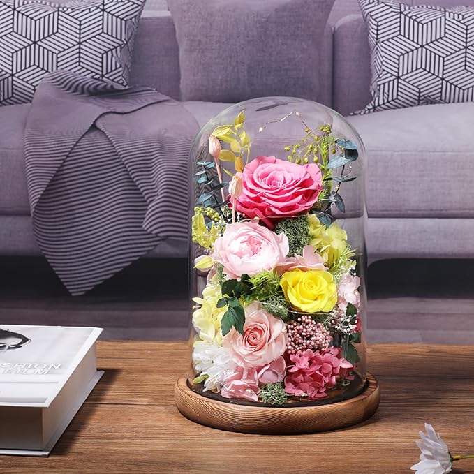 Flowers for Delivery Preserved Flowers Rose in Glass Dome,Pink Rose Forever Flowers Birthday Gifts for Women Mom Grandma Friend for Her,Home Decor