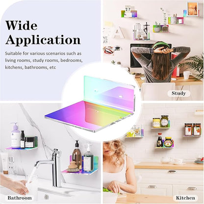 Sezanrpt 6 Inches Iridescent Acrylic Wall Shelves Set of 2, Wall Mounted Storage Display Shelves for Bedroom, Gaming Room, Living Room, Bathroom, Dining Room, Office, 2 Pack