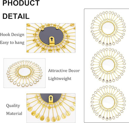 Gold Mirrors - Sunburst Christmas Wall Art, Decorative Round Mirrors for Christmas Bedroom, Living Room, Bathroom, Kitchen, Entryway, Hallway - Set of 3