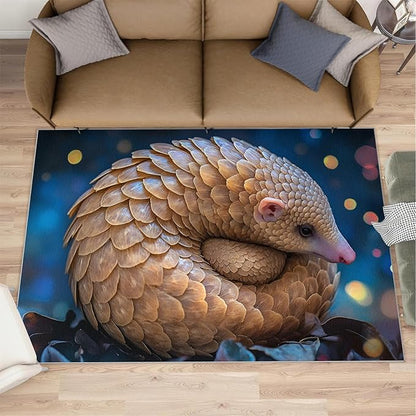 Pangolin Washable Area Rug 4x6, Starry Sky Soft Rugs for Living Room Wildlife Carpet Area Rugs for Bedroom Dining Room Non-Slip Stain Resistant Rug