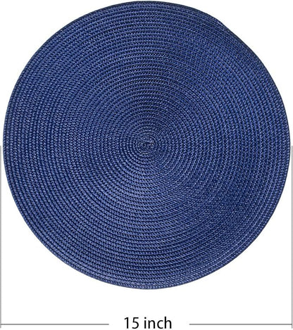 AHHFSMEI Round Braided Placemats 15 Inch Round Table Mats for Dining Tables Natural Woven Heat Resistant Place mats Set of 6 (Navy Blue)