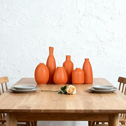 Orange Ceramic Bud Vases Set of 6, Modern Boho Home Décor for Living Room, Shelf, Mantle & Fireplace, 3.7″–7.6″ Matte Minimalist Vases for Kitchen, Bathroom, Office, Small Flower Vases, Gift Ready