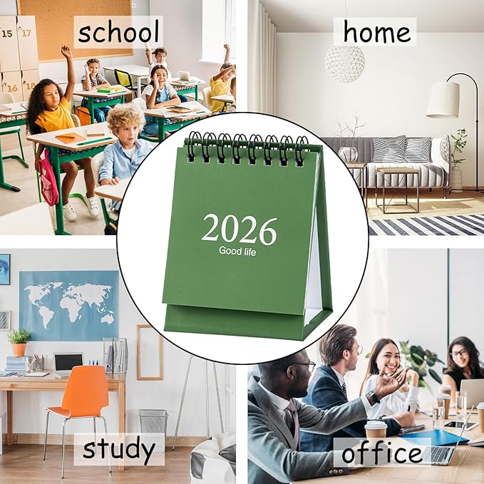 2026 Mini Desk Calendar Flip Monthly Memo Notes Simple Style Calendar 3.9" x 3" - Green (Jan. 2026 to Jul. 2027)