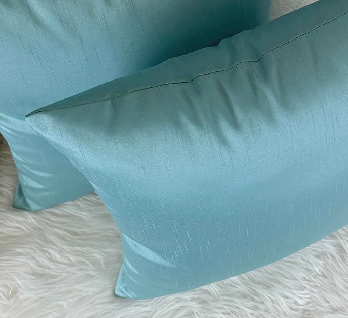 Aiking Home Collection 26x26 Inches Faux Silk Square European Shams, Zipper Closure, Aqua (Set of 2)