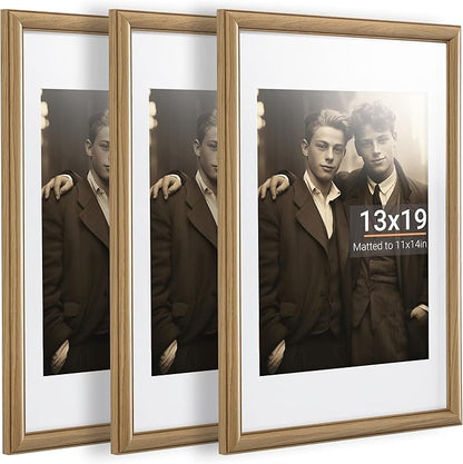 Heimlove 13x19 Picture Frame,13 x 19 Solid White Oak Photo Frame Matted to 11x14 with Tempered Glass,13"x19" Handcrafted wood Poster Frame,Vertical or Horizontal Wall Hanging Display,3 Pack