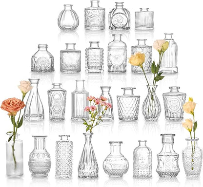 Glass Bud Vases Set of 25, 25 Sizes of Small Flower Vase for Party or Home Table Decorations