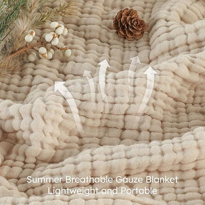 Yoofoss Muslin Blanket 100% Organic Cotton Throw Large 90" x 90" for Bed Couch Summer Gauze Blanket for Adults Lightweight and Breathable Apricot White