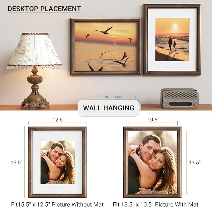 Heimlove 11x14 Picture Frame,11 x 14 Natural Solid Walnut Wood Frame Matted to 8x10 with Tempered Glass,11"x14" Handcrafted wood Frame,Vertical or Horizontal Wall Hanging,Art Photo and Prints,1 Pack