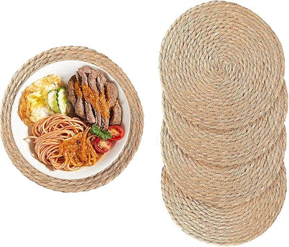 Woven Placemats Set of 4, 10 Inch Medium Rattan Placemats Wicker Place Mats,Natural Farmhouse Jute Braided Table Runner for Kitchen Countertops, Housewarming Gift,Table, Home Decor(10 Inch)