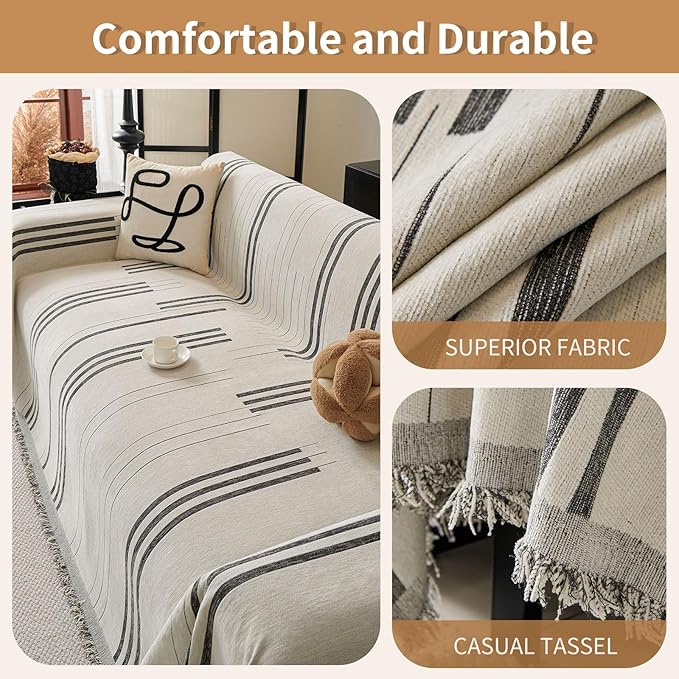 Boho Non Slip Covers Sofa Covers for 3 Cushion Chenille Dog Pet Couch Protector Washable Anti-Slip Sectional Couch Cover Tassels L Shaped Sofa Cover