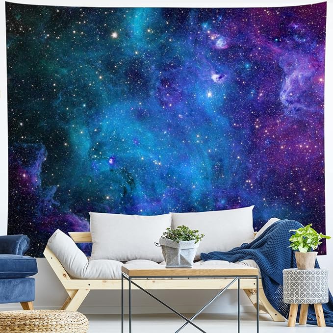 Lahasbja Galaxy Blue Starry Sky Tapestry, XL/70.8'' x 92.5'', Wall Art for Living Room, Dorm
