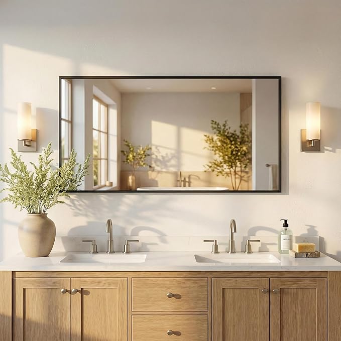 60"x30" Black Bathroom Mirror for Double Vanity, Metal Framed Large Wall Mirror Over Sink, Full Length Body Mirror, Modern Farmhouse Decor, Flush Mount