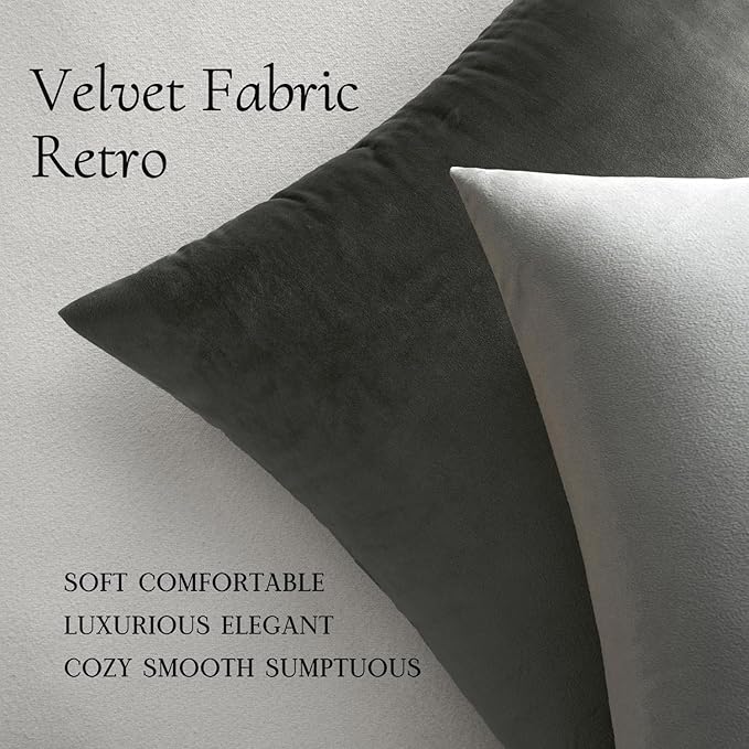 MIULEE Velvet Throw Pillow Covers 22x22 Inch, Pack of 2 - Dark Grey, Soft Solid Decorative Pillow Covers Cushion Cases Modern Luxury Home Decor for Couch Sofa Bedroom Livingroom