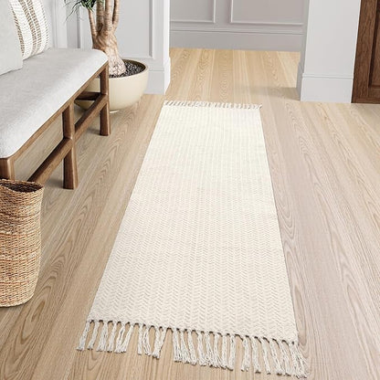 Lahome Boho Kitchen Runner, 2x6 Laundry Room Rug Lightweight Runners for Hallways Washable Runner Rug with Tassels, Farmhouse Cotton Beige Throw Rugs Non Shedding Carpet for Entryway Bathroom