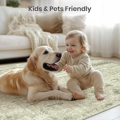 Valenrug Washable Rug 9x12 - Stain Resistant 9x12 Area Rugs for Living Room, Non Slip Backing Printed Rugs for Bedroom, Folable Machine Washable Area Rug(Green,9'x12')