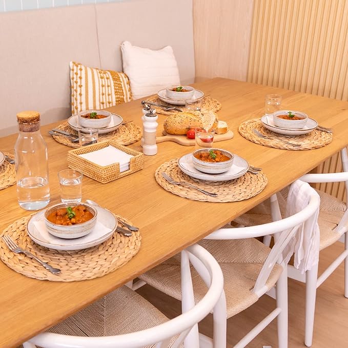 Round Woven Placemats Set of 4, Natural Water Hyacinth Place Mats, Boho Wicker Placemats, Table Mats for Dining Table (13.8 inch) by YANGQIHOME