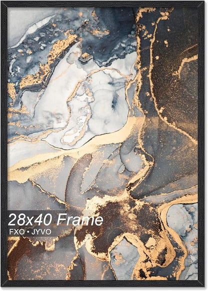 Engineered Wood 28x40 Frame, Black Picture Frame for 28 x 40 Inch Poster Puzzle Photo, Light Weight 28 by 40 Poster Frame with Wood-grain for Wall - 1 Pack/Black/28 x40