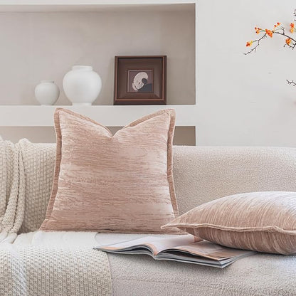 Neelvin Set of 2 Velvet Decorative Throw Pillow Covers 18x18 Inch Beige Modern Luxury Cushion Covers Textured Pillow Cases for Living Room Home Decor Couch Sofa