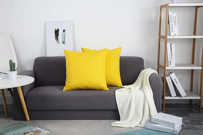TangDepot Set of 2 Handmade Decorative Solid 100% Cotton Canvas Throw Pillow Covers/Cushion Covers, 45 Colors Available - (20"x20" 2 Pieces, Yellow)