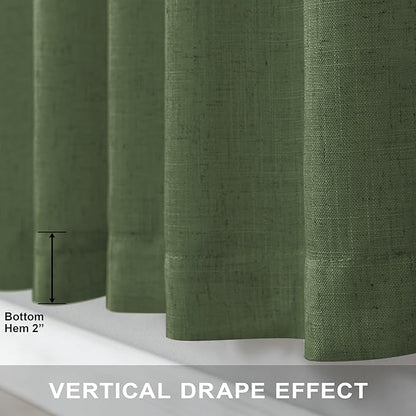 Christmas Olive Green Curtains 108 Inches Long for Living Room 2 Panels Set Back Tab Pocket Avocado Green Boho Drape Neutral Aesthetic Cottagecore Decor Linen Sheer Light Curtain for Kids Bedroom 9 FT
