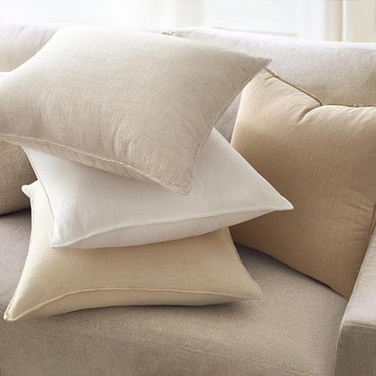 Neutral Pack of 4 Solid Linen Pillow Covers Decorative Modern Press Edge Design Throw Pillow Covers Soft Accent Boho Couch Pillowcases Farmhouse for Living Room Bed Sofa 16x16 Inch