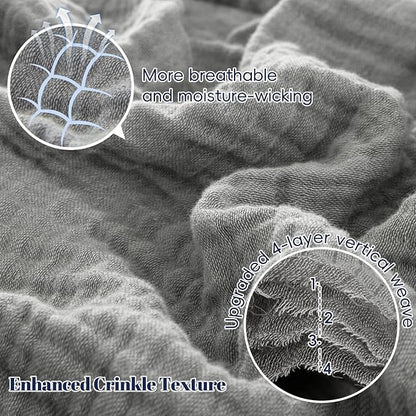 PHF 100% Cotton Muslin Blanket Queen Size 90"x90", 4-Layer Lightweight Gauze Throw, Breathable Cloud-Soft Minimalist Blanket for Bed, Couch, Camping & Baby, Grey, Ideal Gift