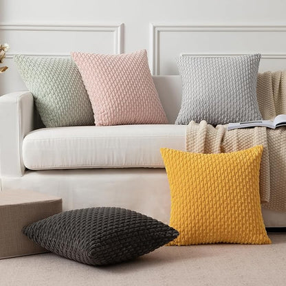 Kevin Textile 2 Packs Decorative Throw Pillow Covers for Couch Striped Velvet Boho Cushion Covers for Chair 40x40 cm 16 x 16 Inch Yellow