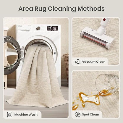 Valenrug Washable Rugs 8x10 - Non Slip 8x10 Area Rugs for Living Room, Stain Resistant Area Rugs for Bedroom, Foldable Machine Washable Area Rug(8'x10', Beige)