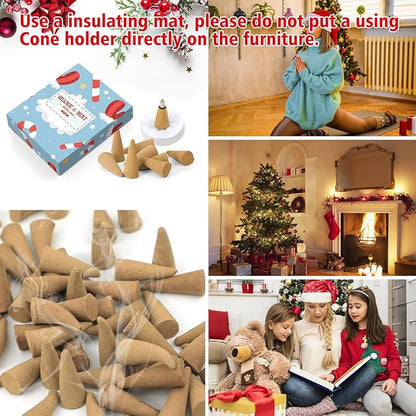 STRN Christmas Incense Cones Scented Kit, 120 Assorted Christmas Scented Cones with Incense Holder