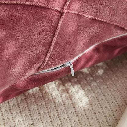 JAUXIO Diamond Pinch Pleated Crystal Velvet Pillowcases 2 Pack Solid Pintuck Throw Cushion Cover for Home Decor Hidden Zipper Closure (Dusty Rose, King)