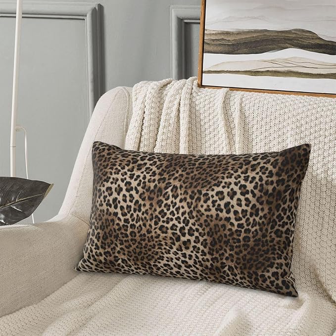 Brown Leopard Pillow Covers 12x20 Inch Set of 2 Cheetah Throw Pillows Skin Animal Print Pillow Cases Outdoor Farmhouse Soft Cotton Cushion Case Lumbar Modern Decorative Pillows for Couch Sofa