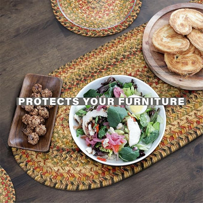 Homespice Kingston Jute Braided Placemats, Warm Country Decor, Set of 4, Multicolor 13x19 Oval Table Mats - Vibrant Colors, Durable, Easy to Clean and Protects Furniture