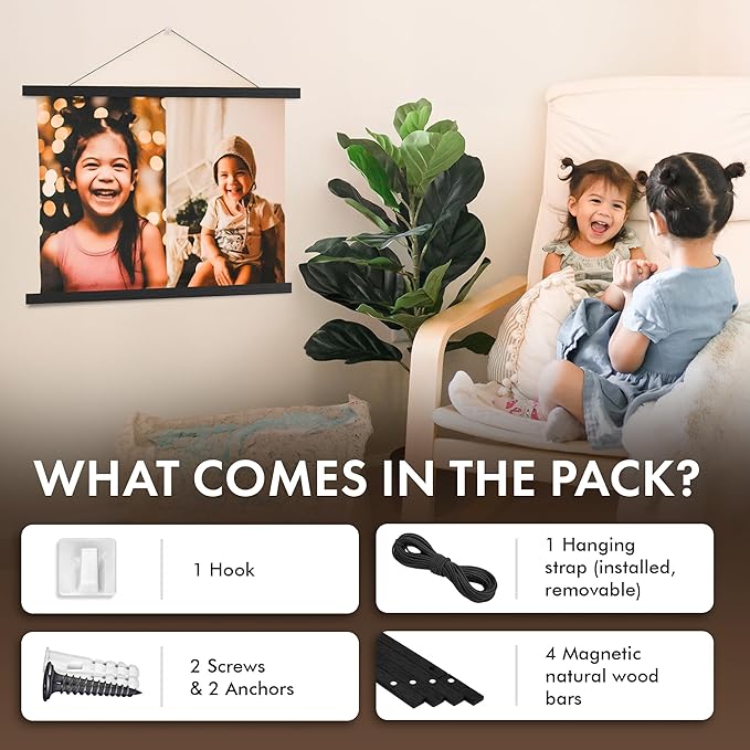 Travelization Magnetic Poster Hanger 24” Poster Frame with Strong Magnets, Complete Hanging Kit for Art, Maps, Pictures, and More, Fits 24x17, 24x20, and 24x36, Black
