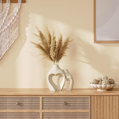 White Vases for Decor, Heart Shaped Ceramic Vase Set of 2, Nordic Heart Shaped Vases, Minimalist Decorative Vase for Table Centerpiece Wedding Dining Living Room Office House Decoration