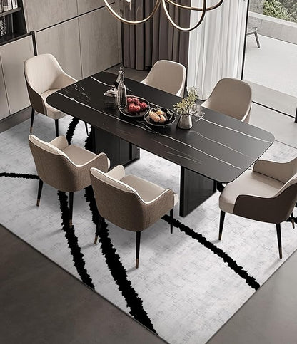 YIHOUSE Modern Area Rugs for Bedroom,5x7 Washable Black and White Rug, Thin Abstract Geometric Minimalist Striped Rug, Black Rugs for Bedroom,Kitchen,Dining Room Office