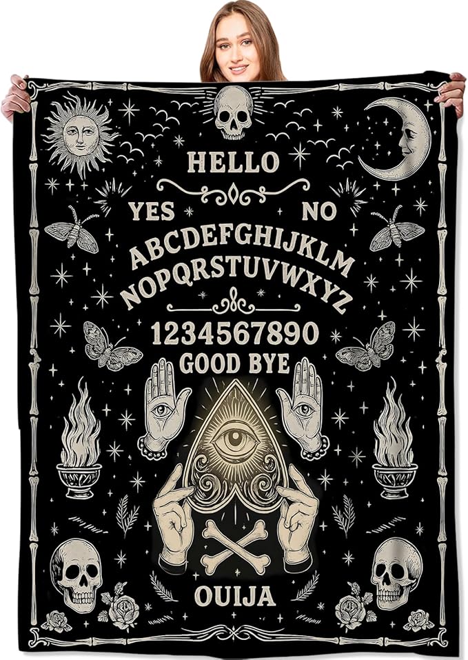 Ouija Board Blanket Halloween Holiday Decor Gothic Spirit Witch Throw Gifts for Kids Adults Lightweight Soft Fleece Sun Moon Skeleton Skull Witchy Blankets for Horror Spooky Decoration 60x80in