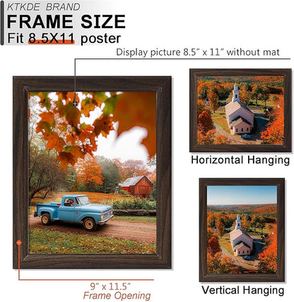 KTKDE 8.5x11 Picture Frame Set of 3,Certificate Frame Walnut with Clear Plexiglass, 8.5 by 11 Picture Diploma Document Degree Frames for Wall and Tabletop,best gift