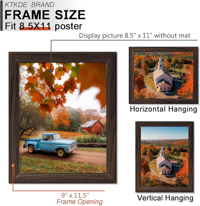 KTKDE 8.5x11 Picture Frame Set of 5,Certificate Frame Walnut with Clear Plexiglass, 8.5 by 11 Picture Diploma Document Degree Frames for Wall and Tabletop,best gift