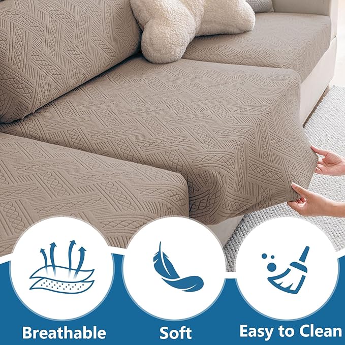 hyha Waterproof Couch Cushion Covers, Waterproof Sectional Couch Covers for 2 Cushion Sofa for Pets, Stretch Sofa Slipcover Washable with Elastic Bottom(Medium, Camel)