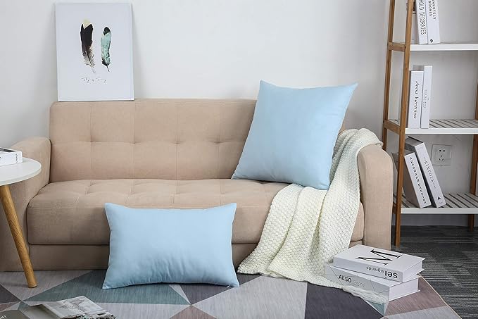 TangDepot Handmade Decorative Solid 100% Cotton Canvas Throw Pillow Covers/Pillow Shams, (16"x16", Light Blue)