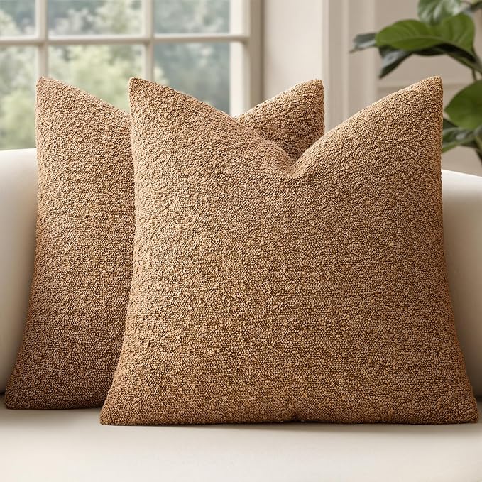 MIULEE 22x22 Inch Decorative Euro Sham Throw Pillows for Bed Set of 2 Textured Boucle Neutral Winter Throw Pillow Covers Brown Accent Solid Euro Couch Vintage Pillowcases Sofa Livingroom Home Decor