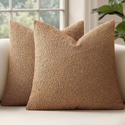MIULEE 18x18 Inch Decorative Pillow Covers for Couch Bed Set of 2 Textured Boucle Neutral Winter Throw Pillows Brown Accent Solid Cushion Vintage Pillowcases Sofa Livingroom Home Decor