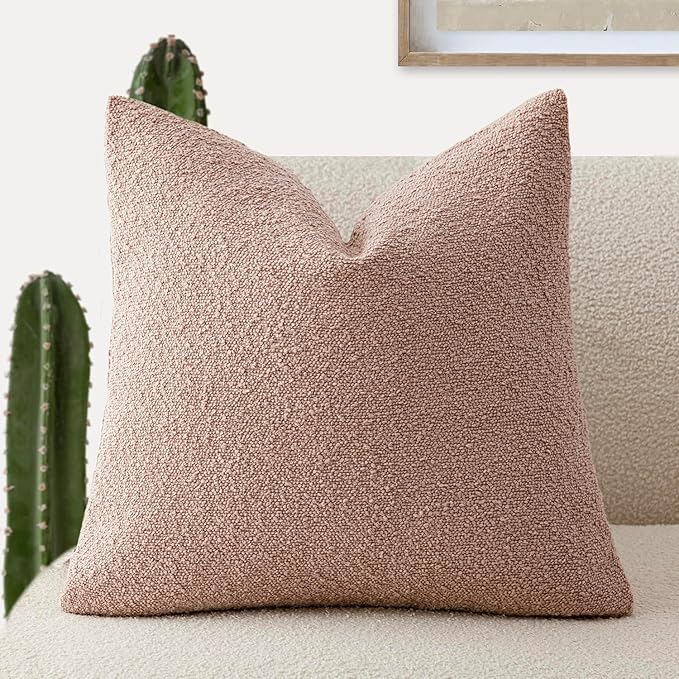 Foindtower Decorative Textured Boucle Throw Pillow Covers Accent Solid Pillow Cases Neutral Soft Cozy Couch Cushion Case for Chair Sofa Bedroom Living Room Home Decor 22x22 Inch,1PC,Light Pink