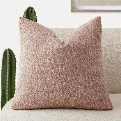 Foindtower Decorative Textured Boucle Throw Pillow Covers Accent Solid Pillow Cases Neutral Soft Cozy Couch Cushion Case for Chair Sofa Bedroom Living Room Home Decor 22x22 Inch,1PC,Light Pink