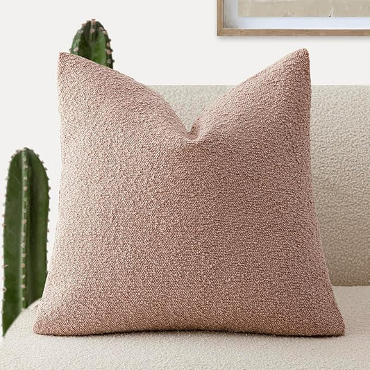 Foindtower Decorative Textured Boucle Throw Pillow Covers Accent Solid Pillow Cases Neutral Soft Cozy Couch Cushion Case for Chair Sofa Bedroom Living Room Home Decor 26x26 Inch,1PC,Light Pink