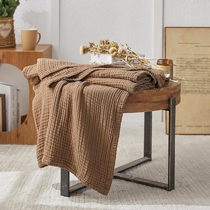 EMME Cotton Muslin King Blanket Bed Layering Breathable Gauze Blanket Soft Lightweight Blankets Adults (Brown, 108"x90")