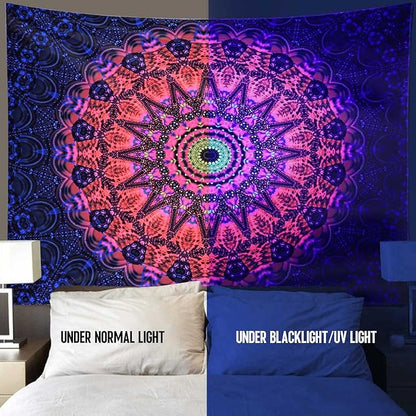 ADDWel Blacklight Mandala Boho Tapestry Glow In The Dark, Black Light Bohemian Hippie Poster Wall Hanging for Bedroom Aesthetic Wall and Room Decor (50" x 60", Mandala)